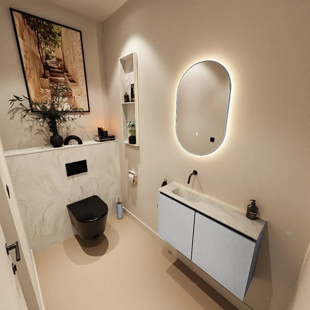 Mondiaz Ture DLux toiletmeubel 80cm plata met wastafel ostra links zonder kraangat