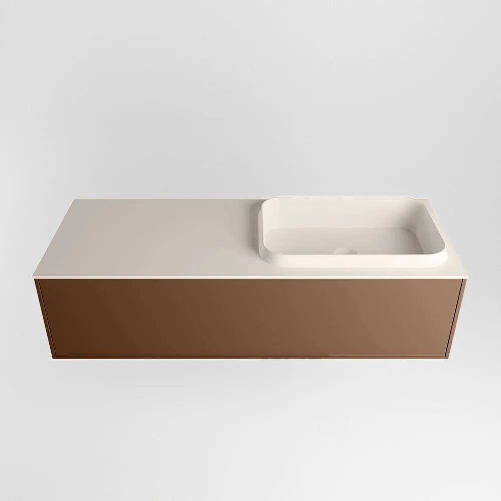 Mondiaz Erin 120cm badmeubel Rust met 1 lade en beige wastafel rechts zonder kraangaten