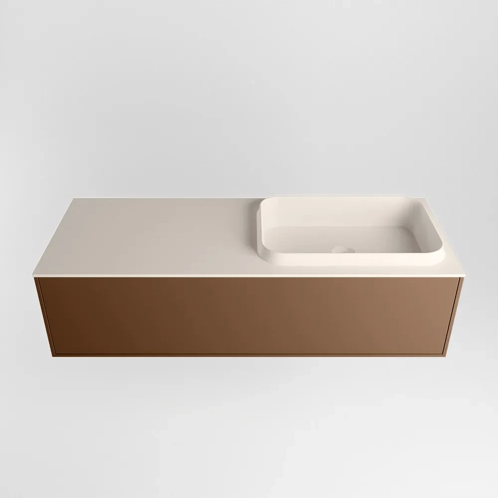 Mondiaz Erin 120cm badmeubel Rust met 1 lade en beige wastafel rechts zonder kraangaten
