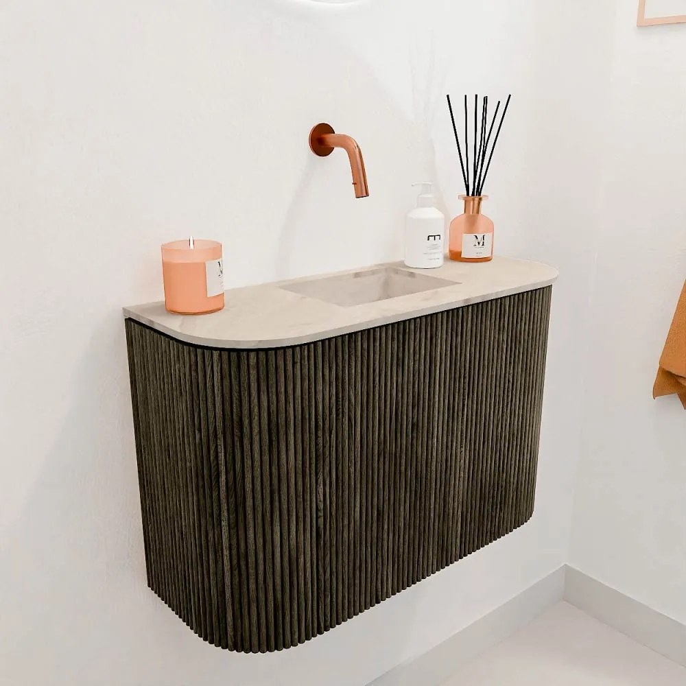 Mondiaz Joya DLux 65cm toiletmeubel ronding links/rechts shadow met wastafel faye midden zonder kraangat frappe