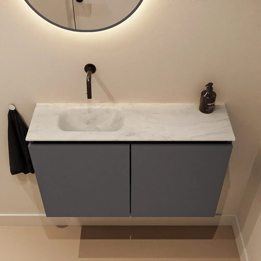 Mondiaz Ture DLux toiletmeubel 80cm dark grey met wastafel opalo links zonder kraangat