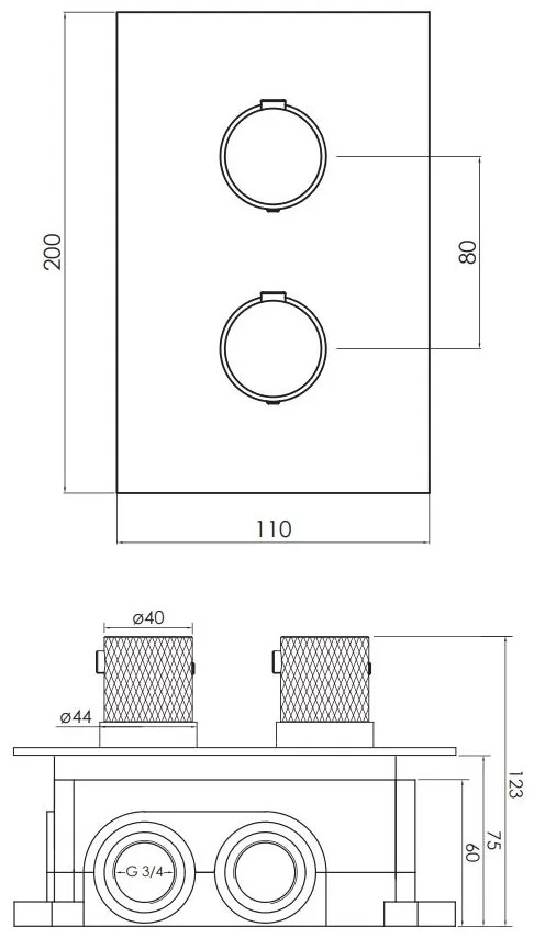 Brauer Black Carving 3-weg inbouwthermostaat mat zwart