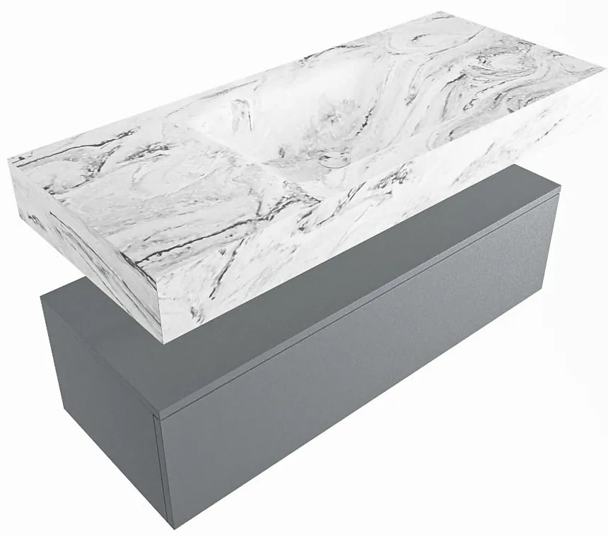 Mondiaz Alan DLux badmeubel 110cm plata 1 lade met wastafel glace midden zonder kraangat