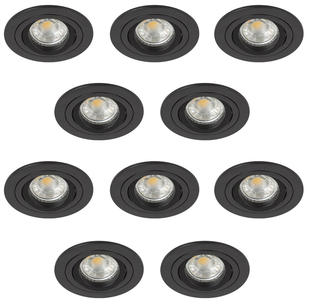 Set van 10 Lune Inbouwspots Rond Zwart