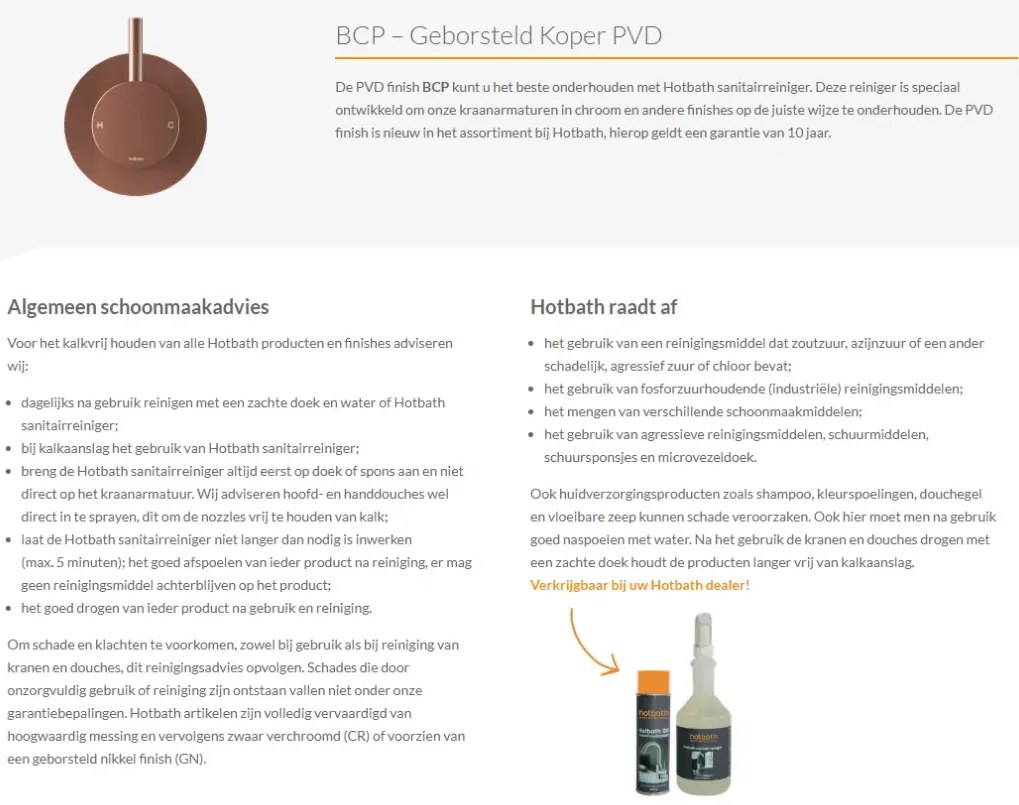 Hotbath Cobber Staaf Handdouche met douche aansluiting en opsteek Geborsteld Koper PVD M440