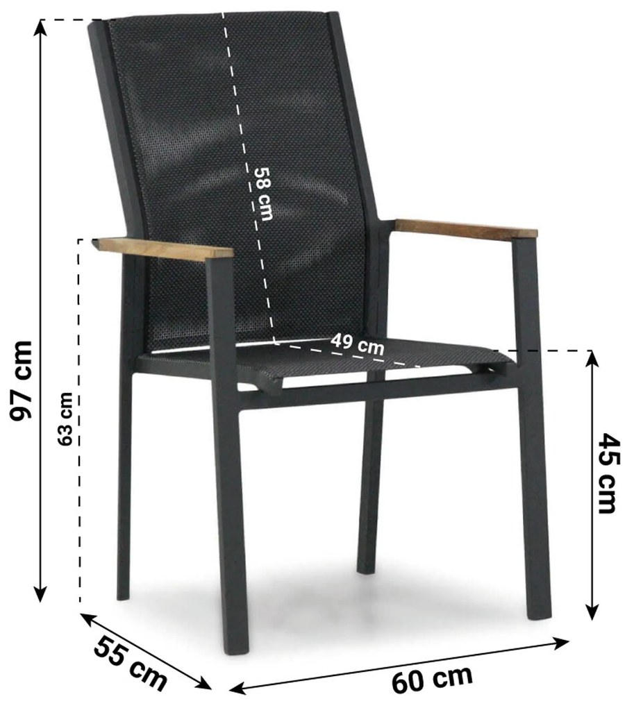 Tuinstoel stapelbaar Aluminium Grijs-antraciet Presto Ricadi met teak arm