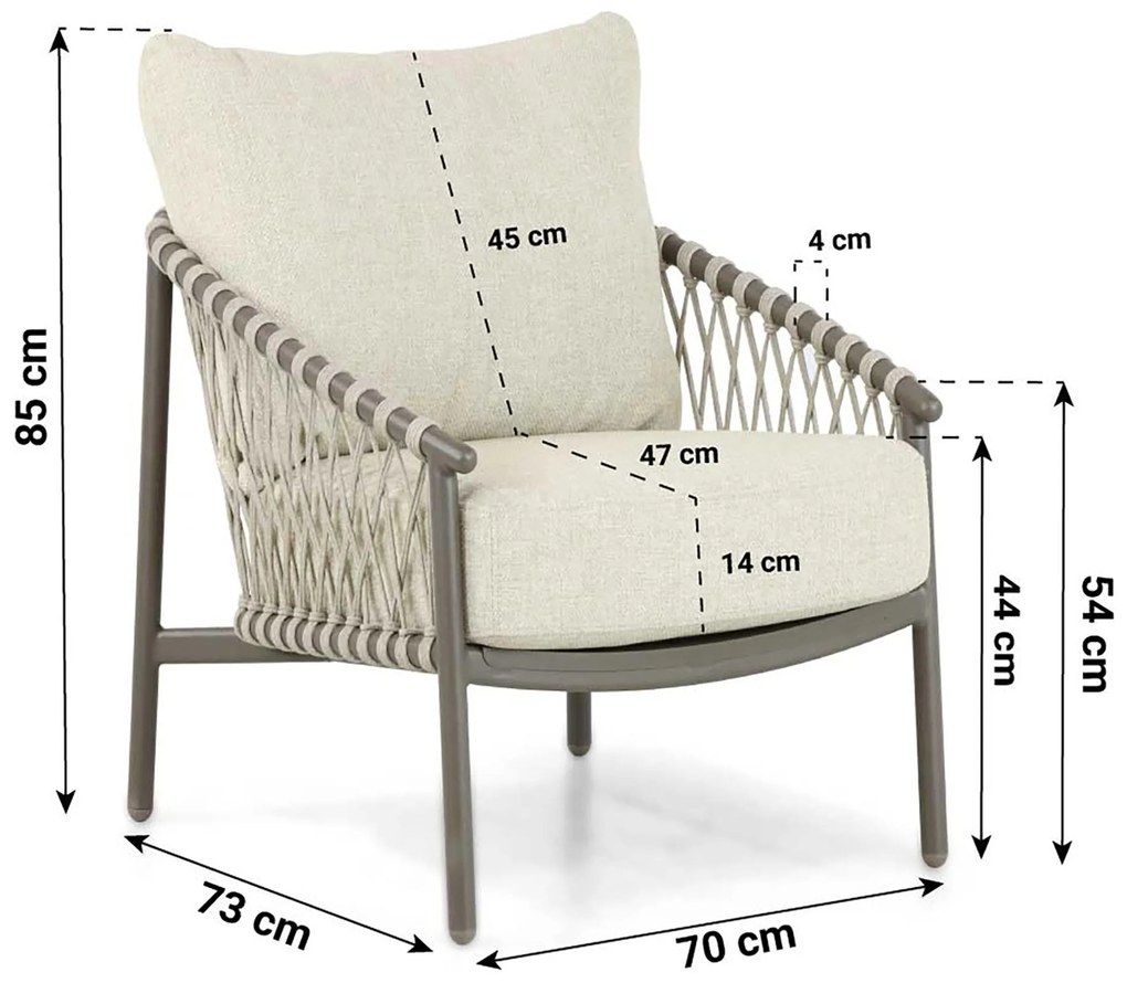 Stoel en Bank Loungeset 5 personen Aluminium/rope Taupe 4 Seasons Outdoor Allora/Salerno