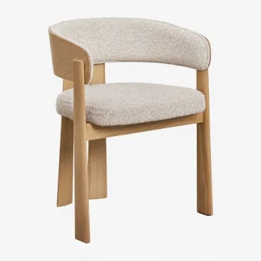 Pack Van 2 Eetkamerstoelen Met Armleuningen, Bekleed En Van Eikenhout Olea Eikenhout & Crèmebeige Boucléstof - Sklum