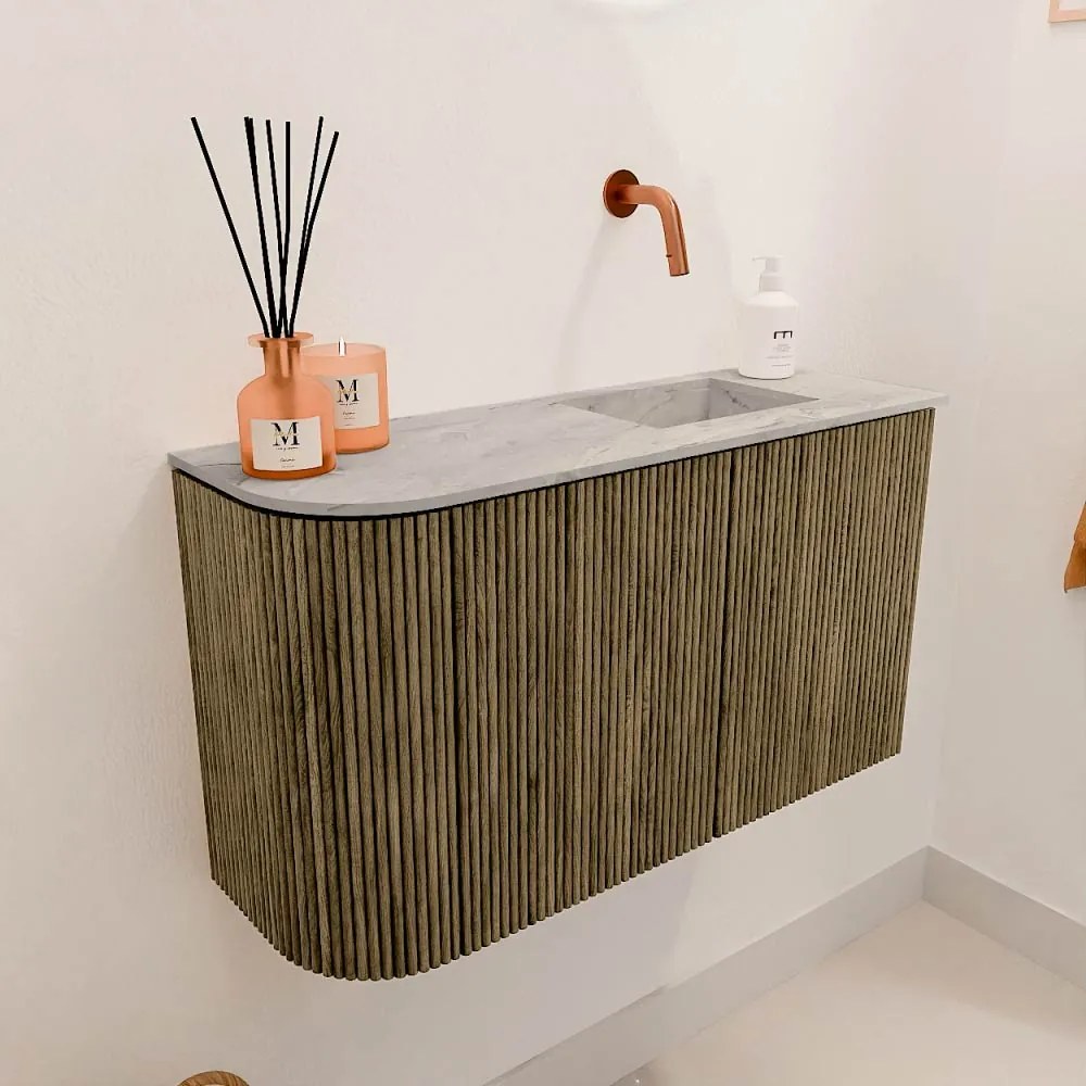 Mondiaz Joya DLux 70cm toiletmeubel ronding links dusk met wastafel faye rechts zonder kraangat glace
