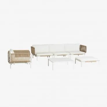 3-delige Modulaire Tuinbank Met 2 Hoekfauteuils, Poef, Fauteuil En Roubly Salontafel Beige Amandelroos - Sklum