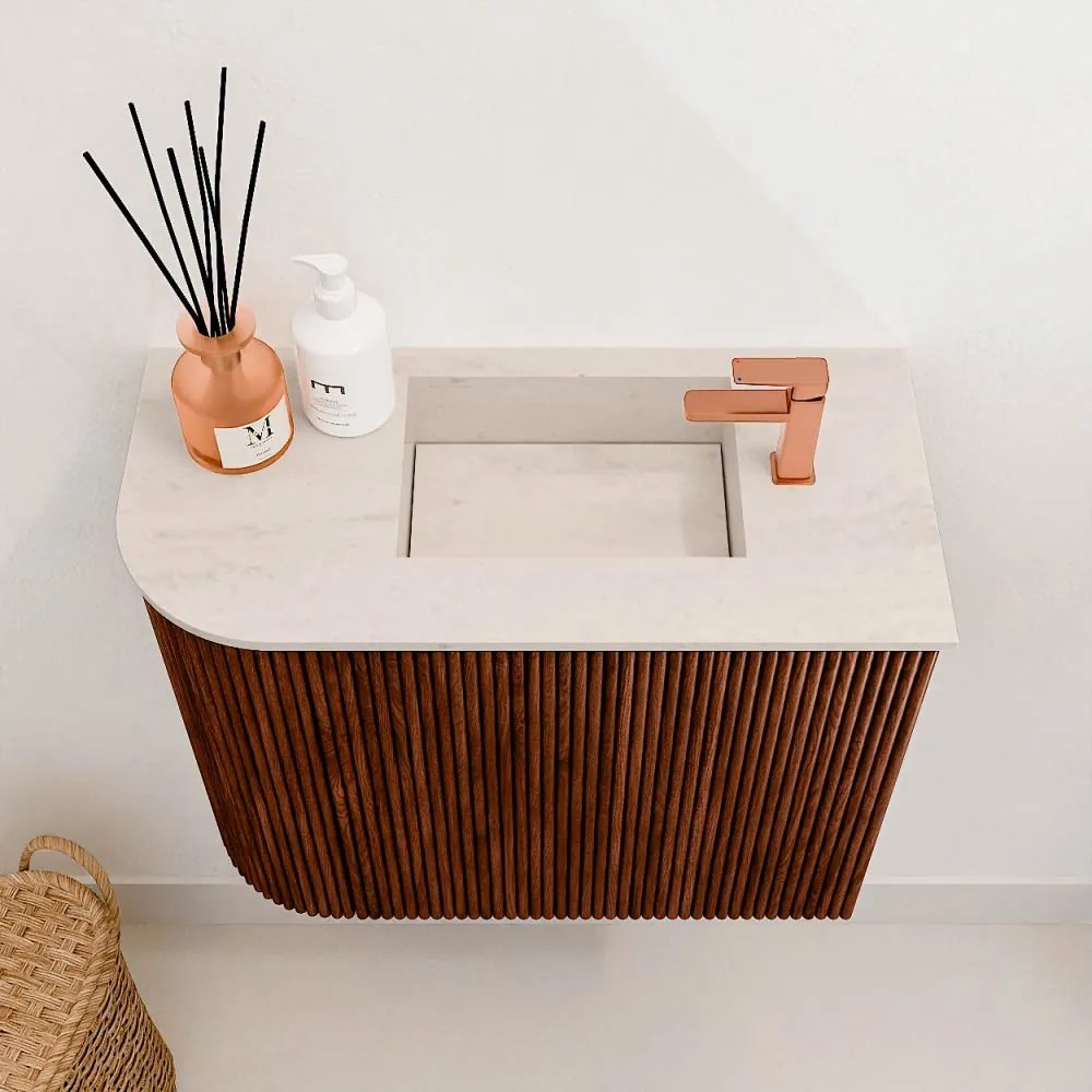 Mondiaz Joya DLux 50cm toiletmeubel ronding links ruby met wastafel faye rechts 1 kraangat meli