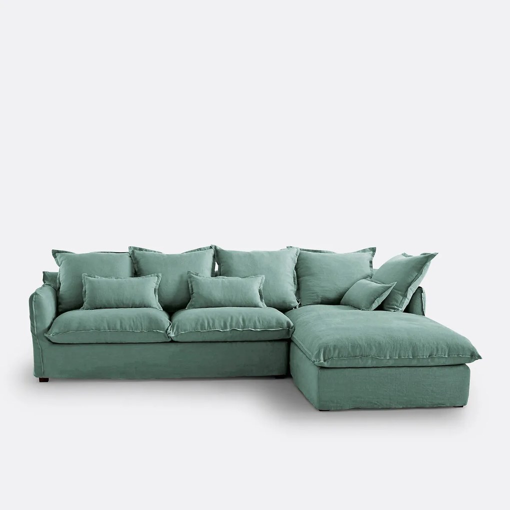 4-zits hoekbank met afneembare hoezen, omvormbaar, in gekreukt linnen, Odna