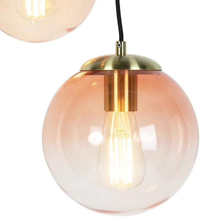 Eettafel / Eetkamer Art Deco hanglamp messing 45 cm 3-lichts roze - Pallon Art Deco E27 bol / globe / rond Binnenverlichting Lamp