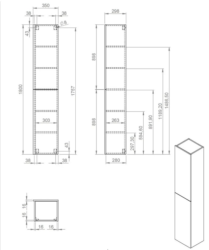 Best Design Blanco hoge kolomkast 180x35cm eiken