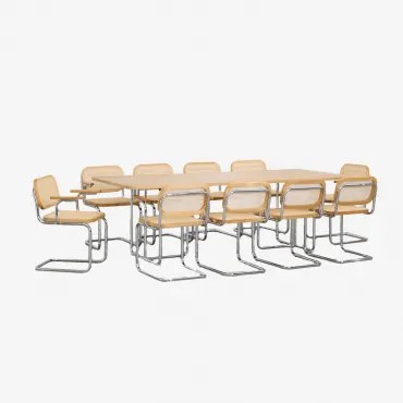 Rechthoekige Tafelset 240x100 Cm In Mdf En Roestvrij Staal En 10 Eetkamerstoelen Met Armleuningen Tento Essenfineer - Sklum