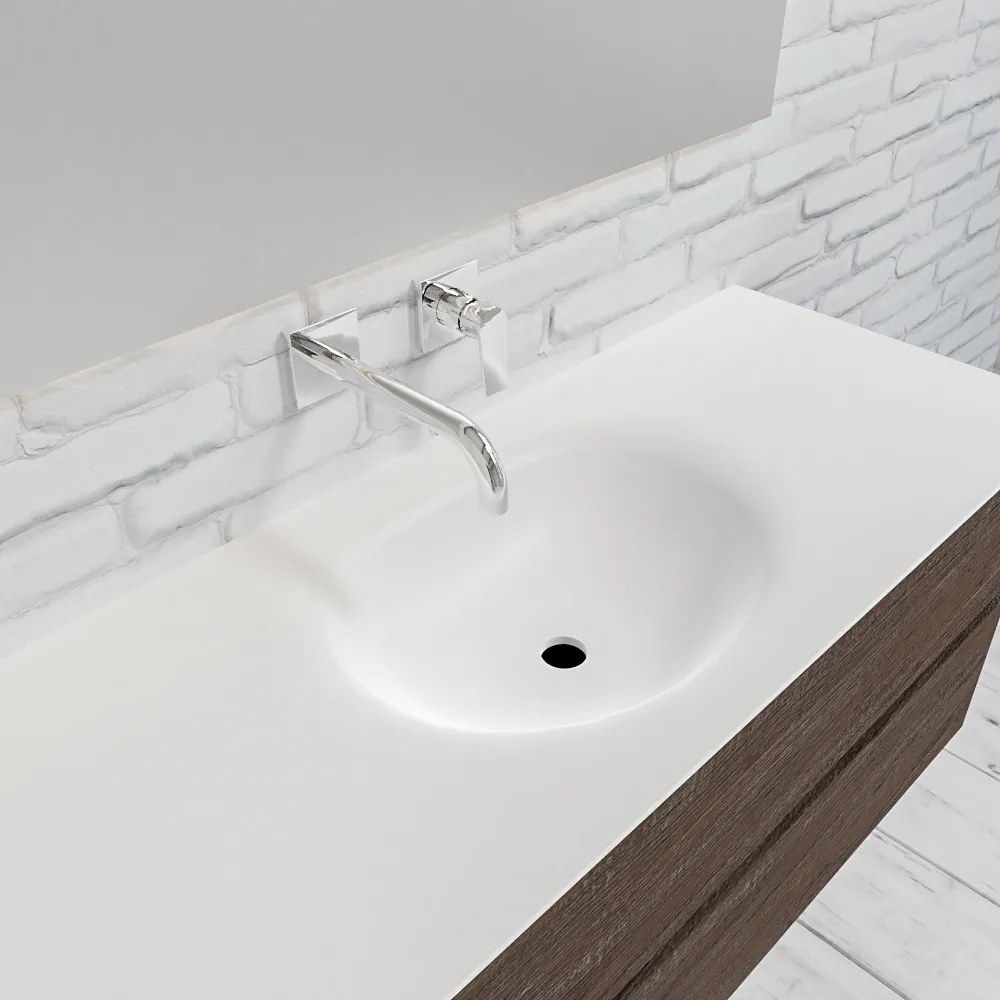 Zaro Sevilla Solid Surface badmeubel 120cm donker eiken zonder kraangat spoelbak midden met 2 lades