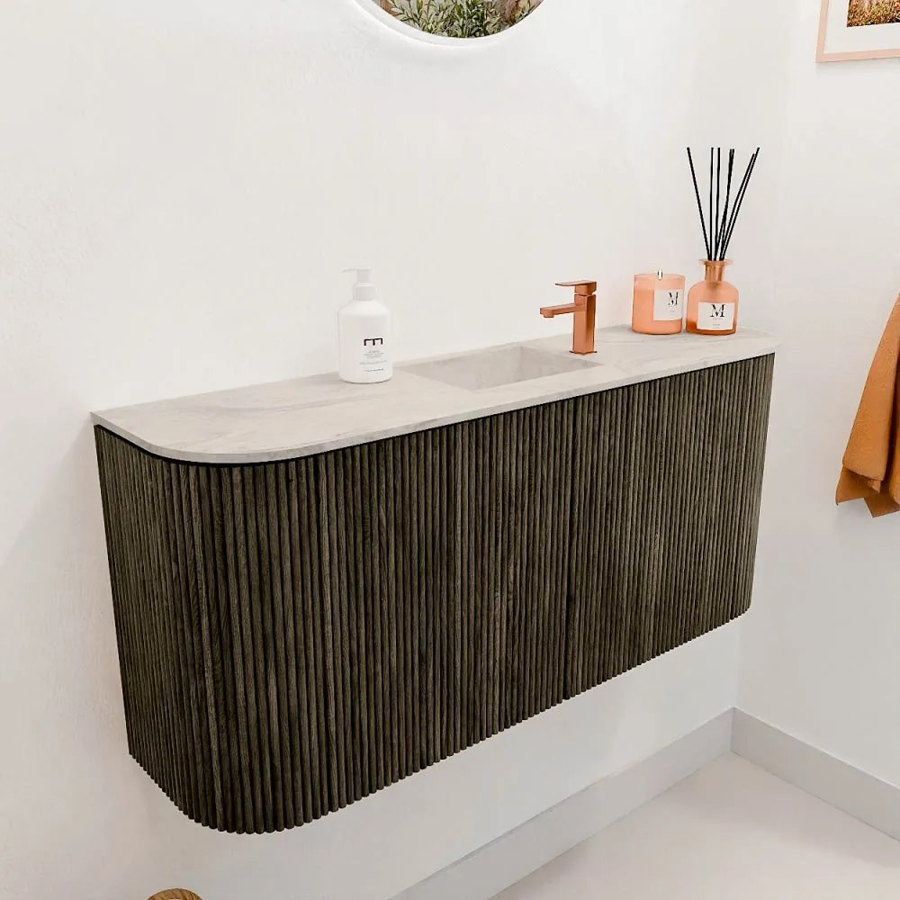 Mondiaz Joya DLux 95cm toiletmeubel ronding links/rechts shadow met wastafel faye midden 1 kraangat ostra