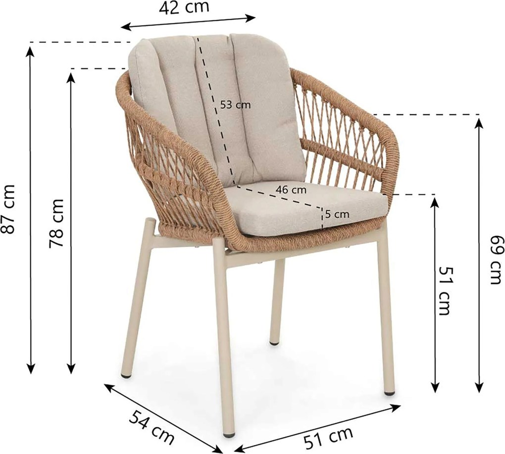 Tuinset 4 personen 160 cm Rope Taupe De Laan Projects