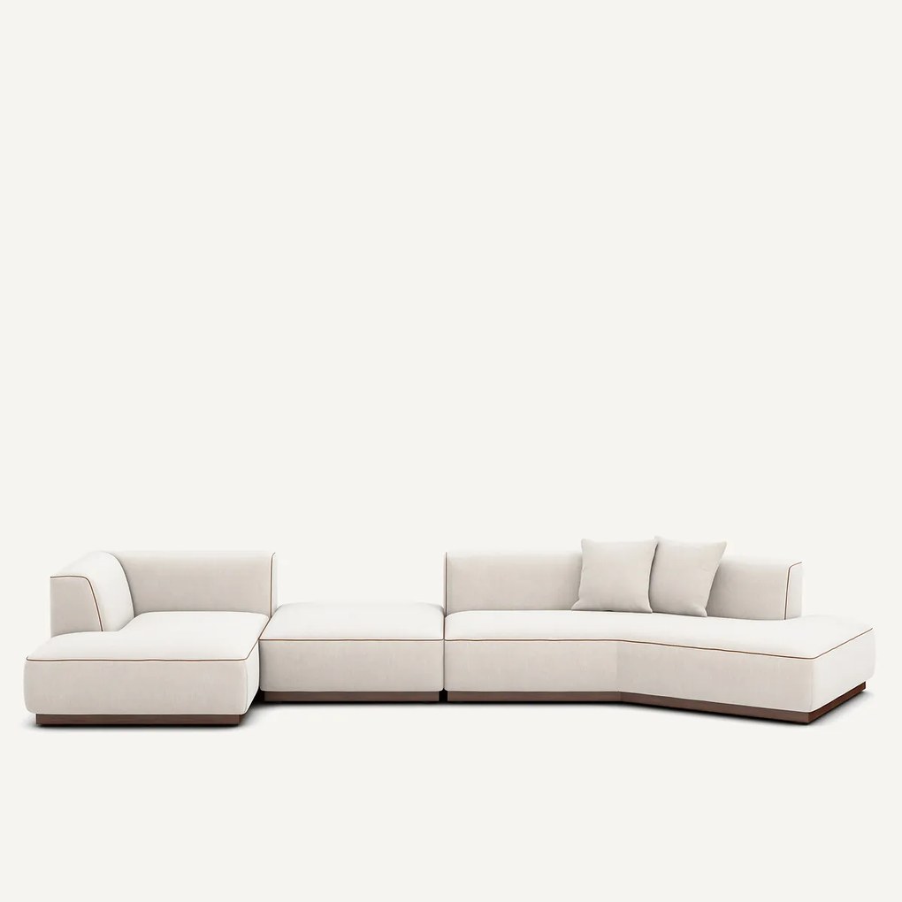 Open bank met hoek links met chenille fluwelen voetensteun, JACOPO