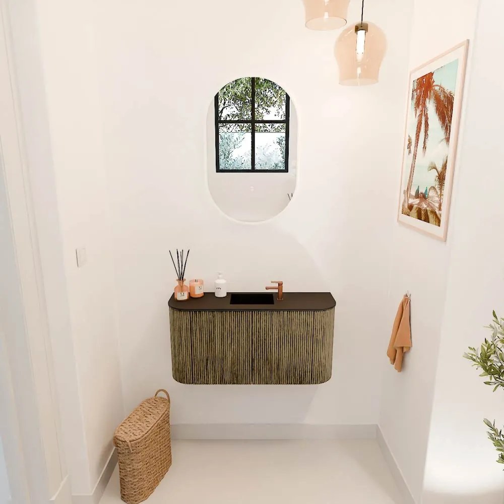 Mondiaz Joya 85cm toiletmeubel ronding links/rechts dusk met wastafel faye midden 1 kraangat urban