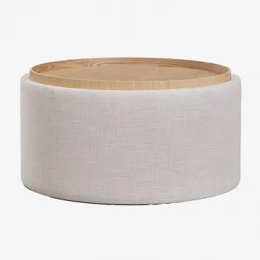 Berkeleni Ronde Gestoffeerde Salontafel Met Dienblad En Opbergruimte Ø80 Cm & Linnen Crèmebeige - Sklum