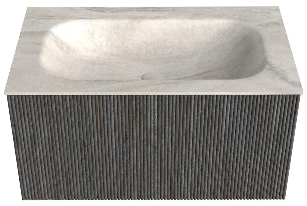 Mondiaz Kurve-dlux 80cm badmeubel shadow met 1 lade en wastafel big small midden zonder kraangat ostra