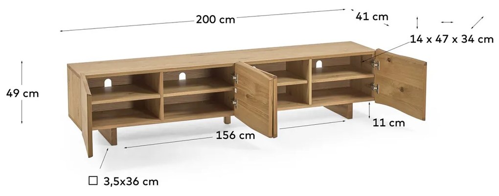 Kave Home Rasha Eiken Boomstam Tv-meubel 200 Cm - 200x41x49cm.