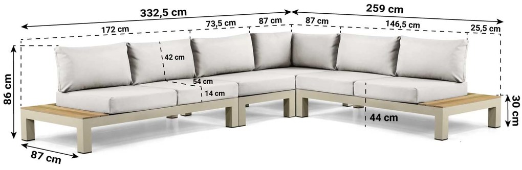 Loungeset 6 personen Aluminium/Teak Taupe Lifestyle Garden Furniture Vittoria