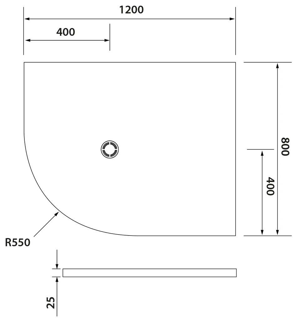 Polysan Flexia kwartronde douchebak 120x80cm wit rechts