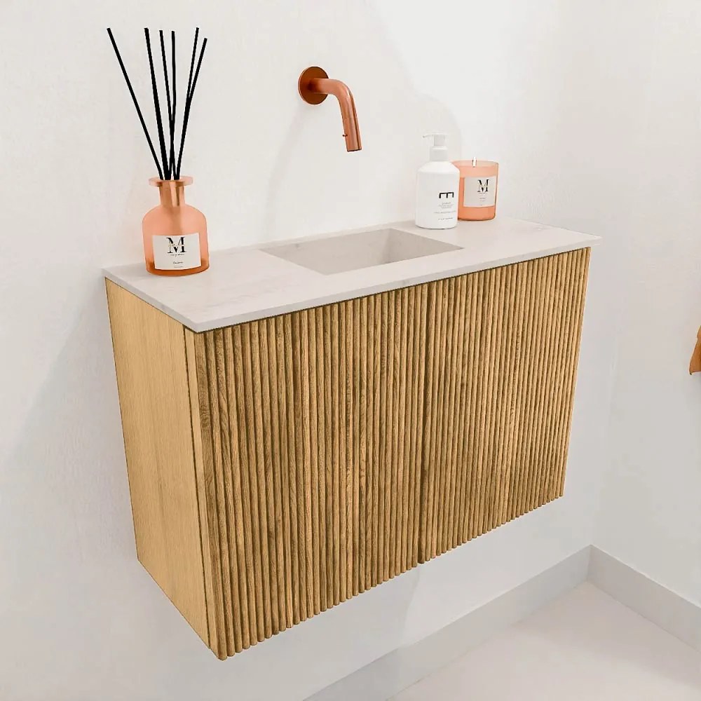 Mondiaz Joya DLux 60cm toiletmeubel oak met wastafel faye midden zonder kraangat meli