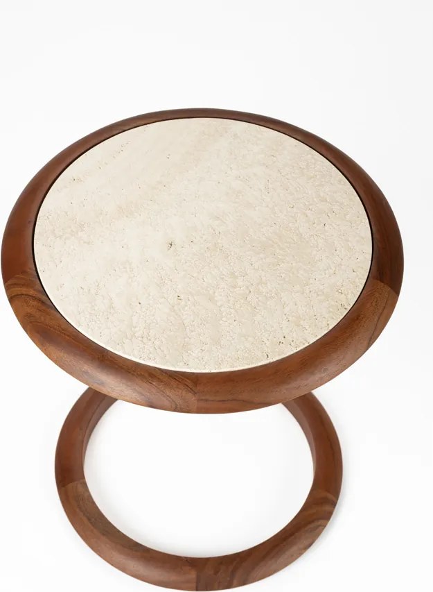 Zuiver Doppio Walnoot Bijzettafel Met Travertin - 41 X 45cm.