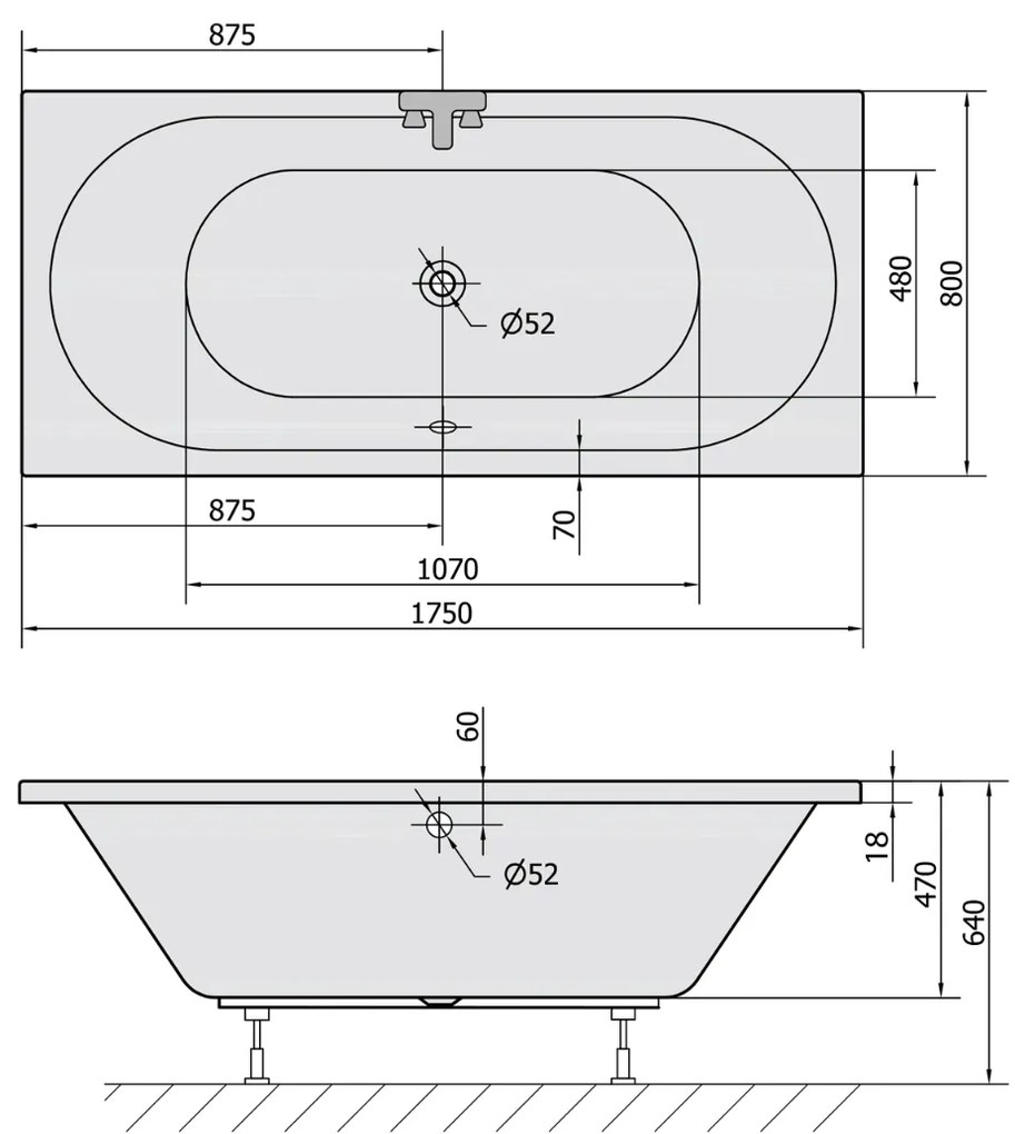 Polysan Viva B Slim ligbad 175x80x47cm wit