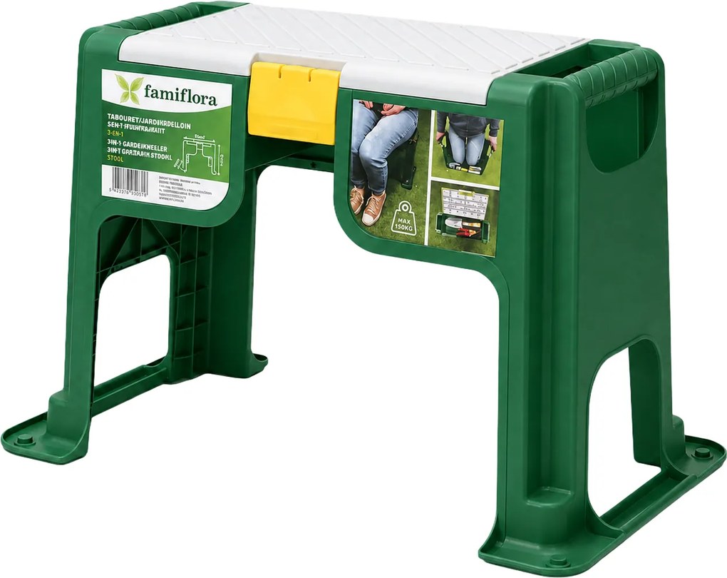 Famiflora multi-purpose kruk - Zitbankje en kniebankje - Met ingebouwde opbergruimte - Maximaal 100KG capaciteit