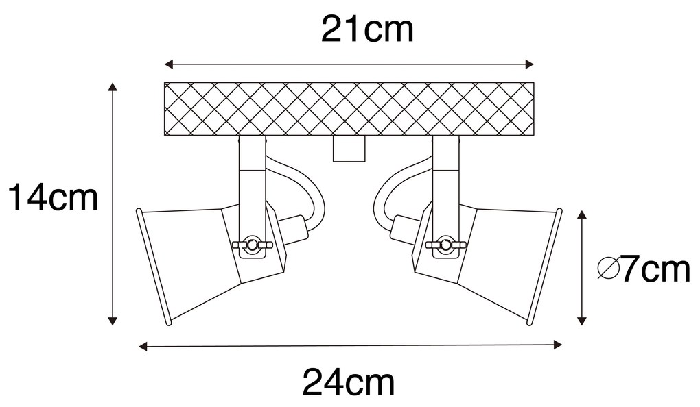 Landelijke spot zwart met hout 2-lichts verstelbaar - Jelle