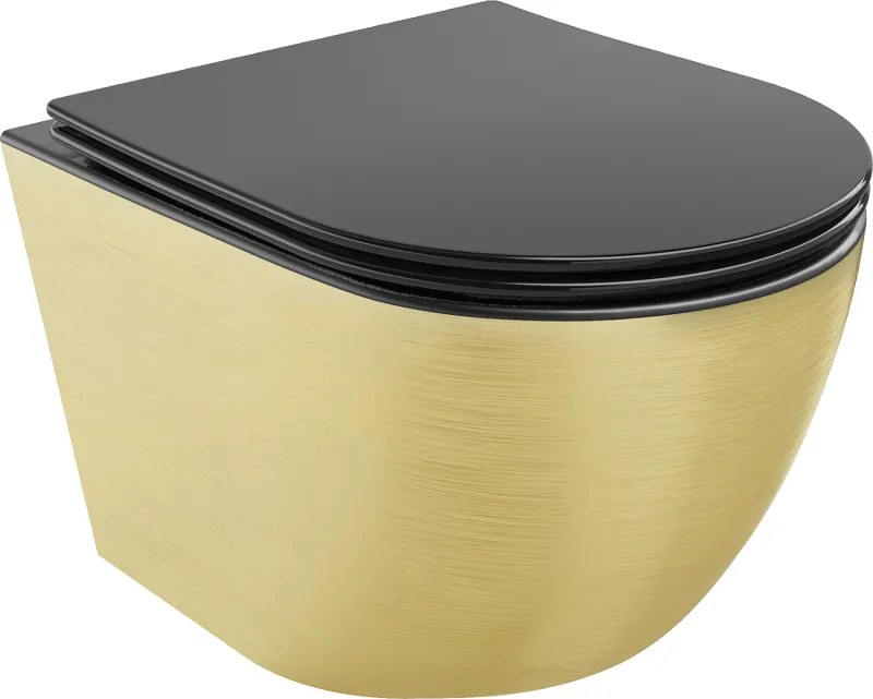 Mexen Lena wc-pot Rimless met langzaam vallende slanke zitting, duroplast, zwart mat/gouden lijnpatroon - 30224077