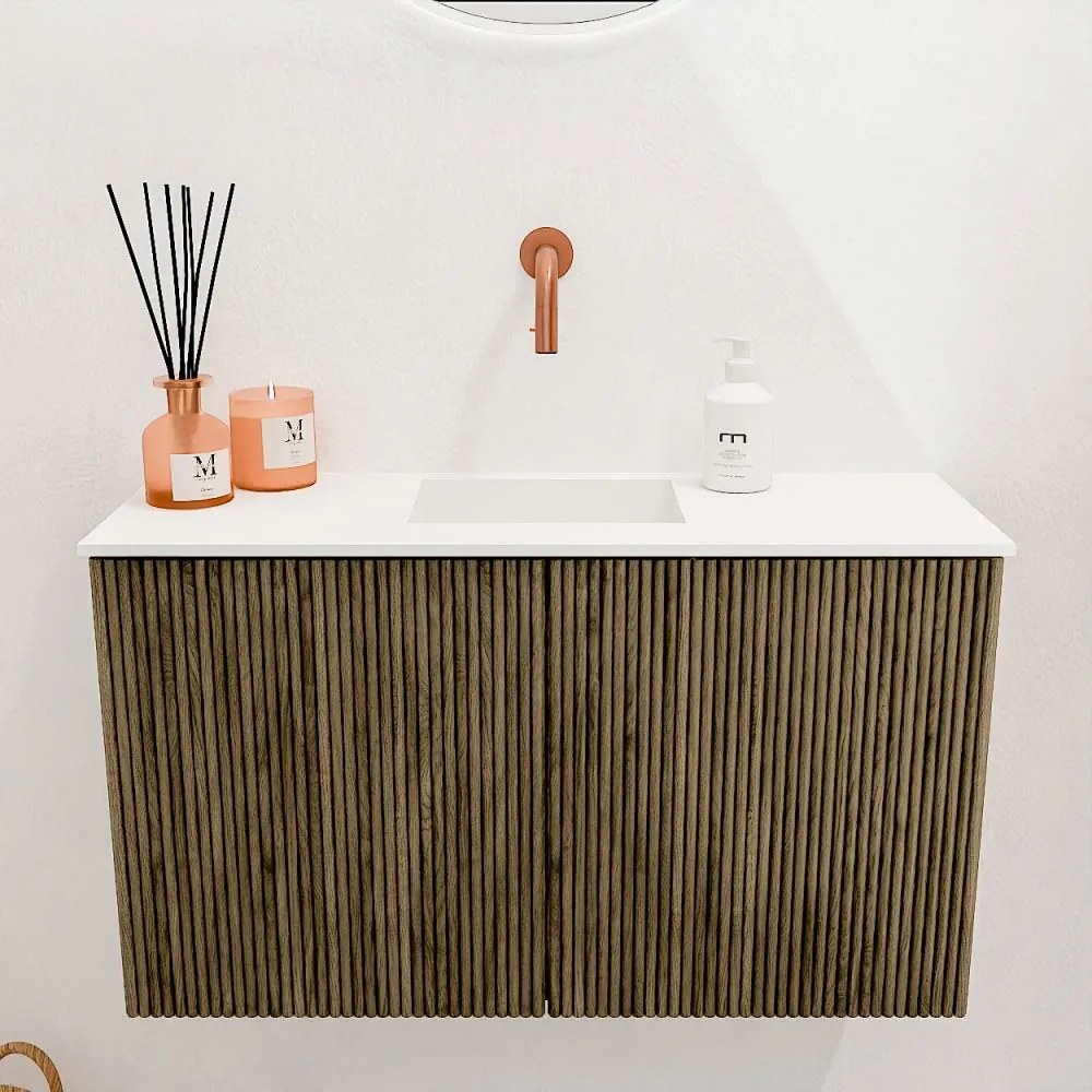 Mondiaz Joya 70cm toiletmeubel dusk met wastafel faye midden zonder kraangat talc