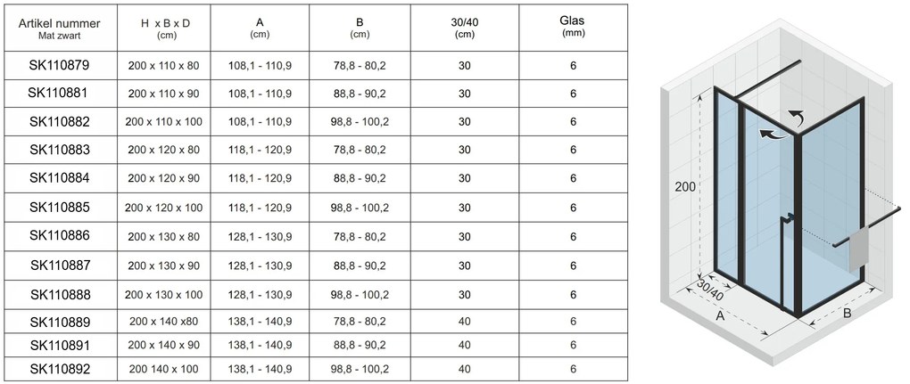 Riho Lucid GD203 douchecabine 100x80cm met 40cm zijwand zwart mat