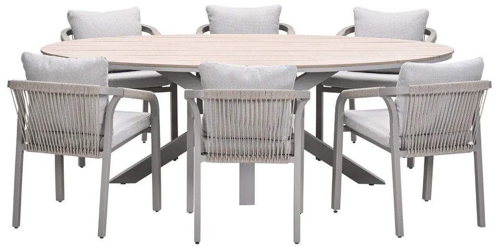 Garden Impressions Tarera tuinset 7-delig dakar sand - Tulli tuintafel 220x115 cm - light teak vironwood