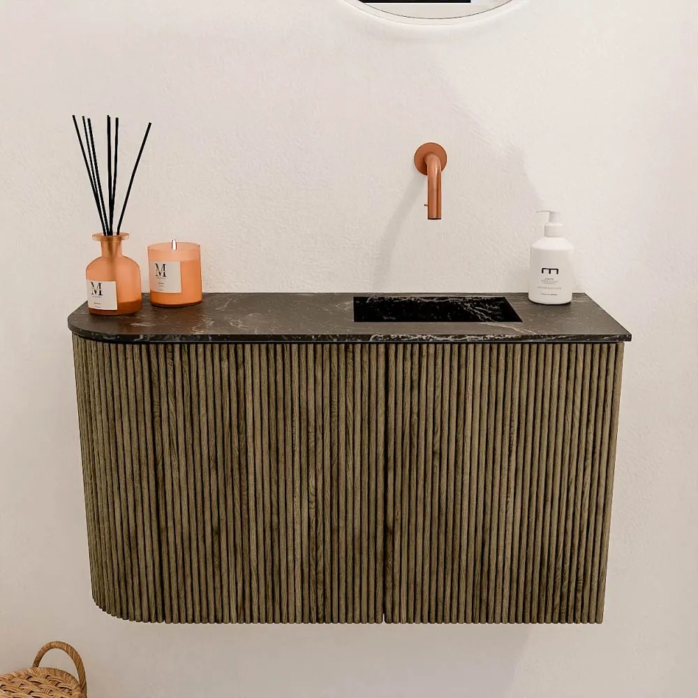 Mondiaz Joya DLux 70cm toiletmeubel ronding links dusk met wastafel faye rechts zonder kraangat lava