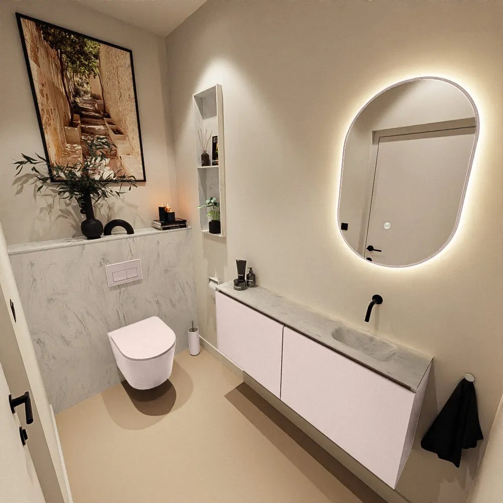 Mondiaz Ture DLux toiletmeubel 120cm rosee met wastafel opalo rechts zonder kraangat