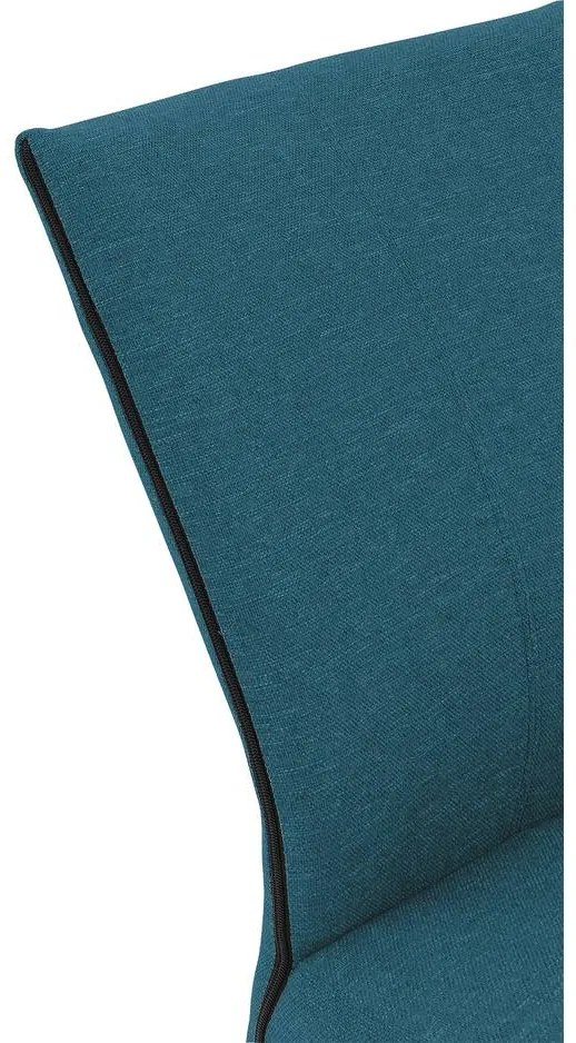 Goossens Eetkamerstoel Funk Zwarte Poten blauw stof leuning en Zwart skater wiel met zwarte kapmet wielen, modern design