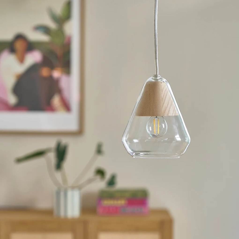 Hanglamp in glas en hout Ø14 cm, Nasoa