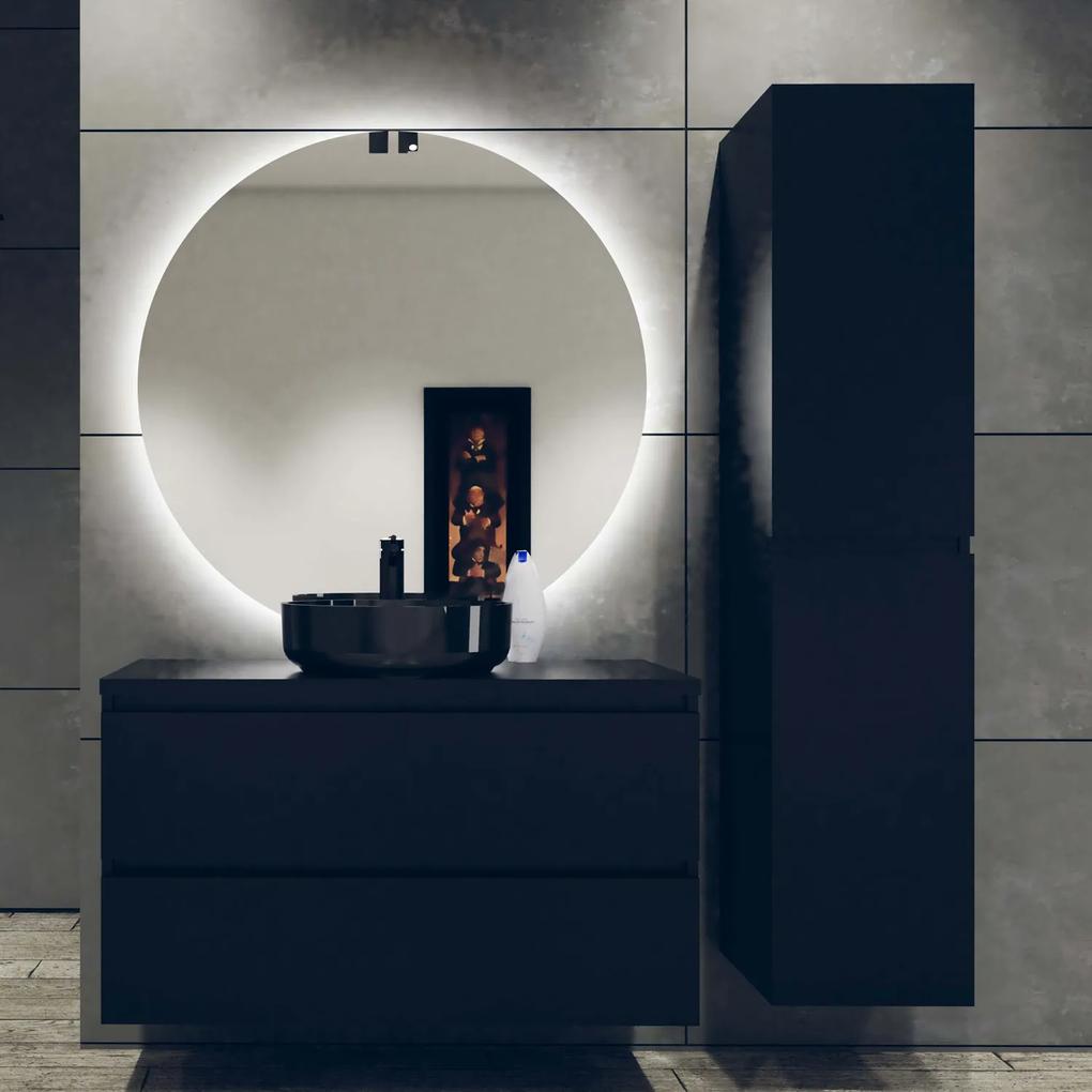 Fontana Proma badkamermeubel 100cm met zwarte waskom en LED spiegel zwart mat