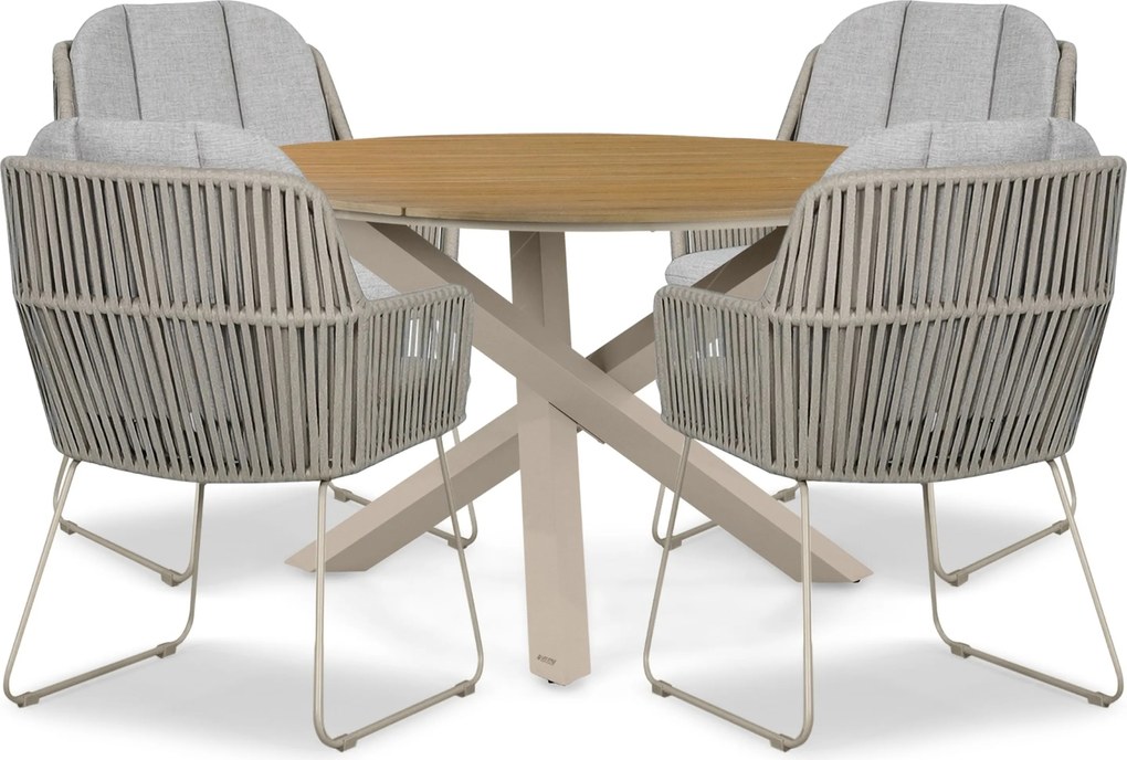 Tuinset Ronde Tuintafel 4 personen 125 cm Rope Taupe Domani Furniture Trivento/Ancona