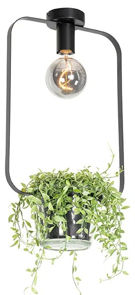 Moderne plafondlamp zwart met glas rechthoekig - Roslini