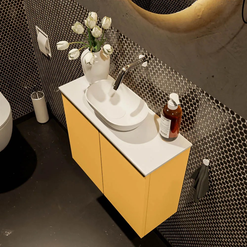 Mondiaz Fowy toiletmeubel 60cm ocher met witte waskom midden zonder kraangat