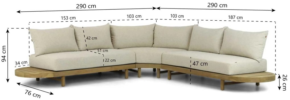 Hoek loungeset 5 personen Teak Old teak greywash Santika Furniture Santika