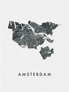 Amsterdam City Map Wandsysteem 120 x 80 cm