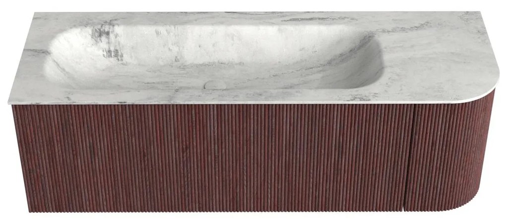 Mondiaz Kurve-dlux 135cm badmeubel ronding rechts ruby met 1 lade en deur en wastafel big medium links zonder kraangat opalo