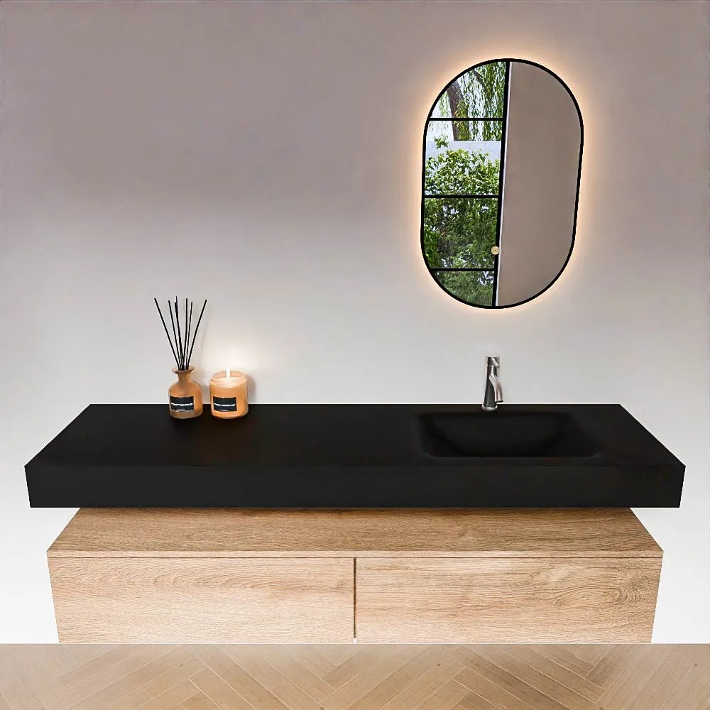 Zaro Alan badmeubel 170cm washed oak 2 lades met vrijhangende wastafel cloud rechts 1 kraangat urban